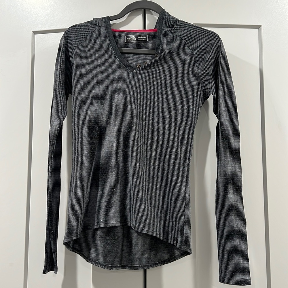 The North Face Heathered Grey Waffle knit Shirt Sweater S Small Hoodie